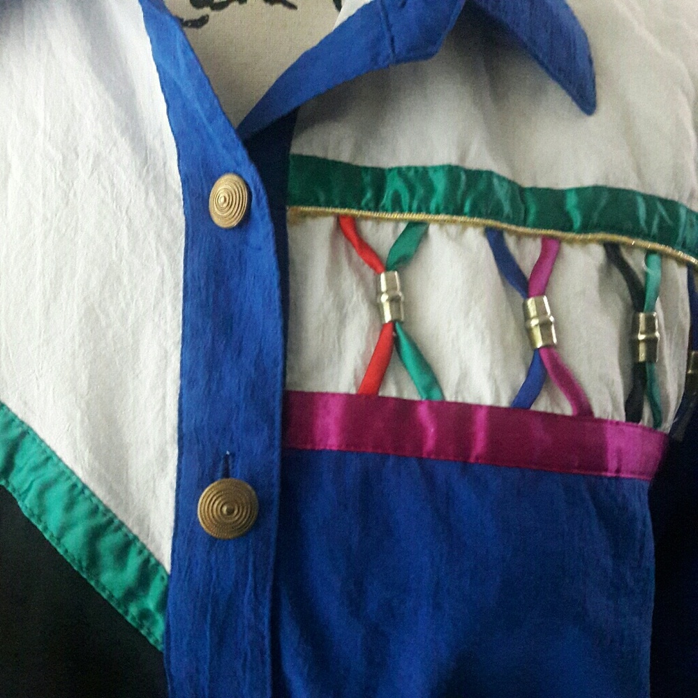 VTG 80s 90s Color Block Top Art To Wear Pop Over - Picture 4 of 8